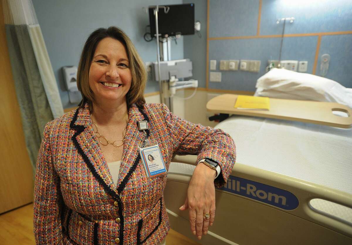 Senior Vice President and Chief Nursing Officer MaryEllen Hope Kosturko in a patient room at Bridgeport Hospital in Bridgeport, Conn. on Wednesday, May 9, 2018.