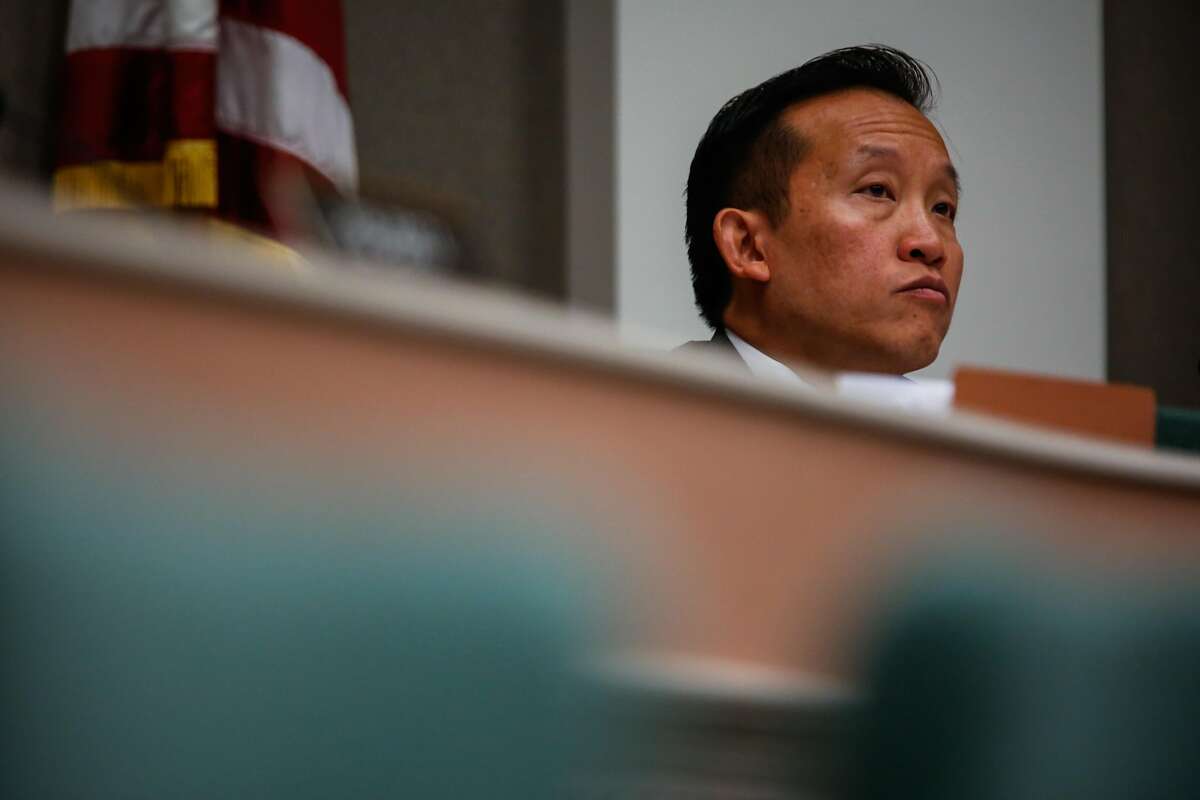 Assembly member David Chiu (center) listens during a hearing to decide whether or not to repeal the Costa Hawkins Rental Housing Act at the State Capital in Sacramento, Calif., on Thursday, Jan. 11, 2018. The Costa Hawkins Rental Housing Act did not pass.