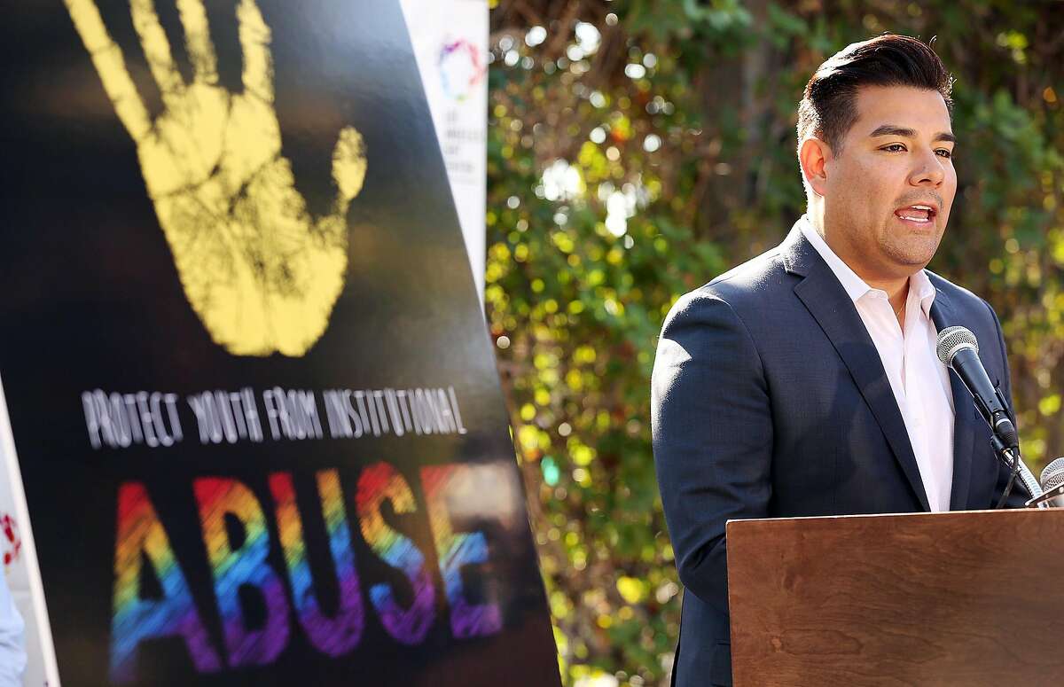 LOS ANGELES, CA MARCH 27: California State Senator Ricardo Lara during a press conference at the L.A. LGBT Center where a campaign calling for more regulation of so-called troubled youth programs, to which many LGBT kids are sent and report abuse was announced March 27, 2015 in Los Angeles, California.. California State Senator Ricardo Lara has introduced a state Senate bill calling for more regulation of these programs. (Al Seib / LA Times via Getty Images)