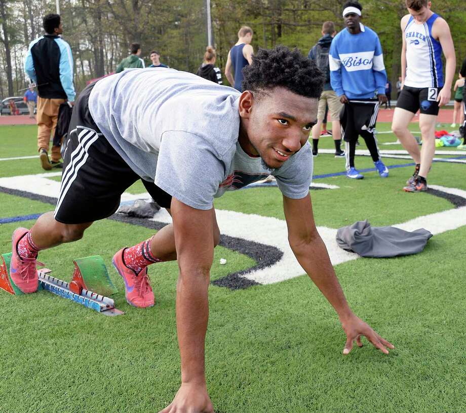 Schenectady sprinter Trebor Davis warms up during the Shenendehowa Track and Field Invitational Friday May 11, 2018 in Clifton Park, NY.  (John Carl D'Annibale/Times Union) Photo: John Carl D'Annibale / 20043756A