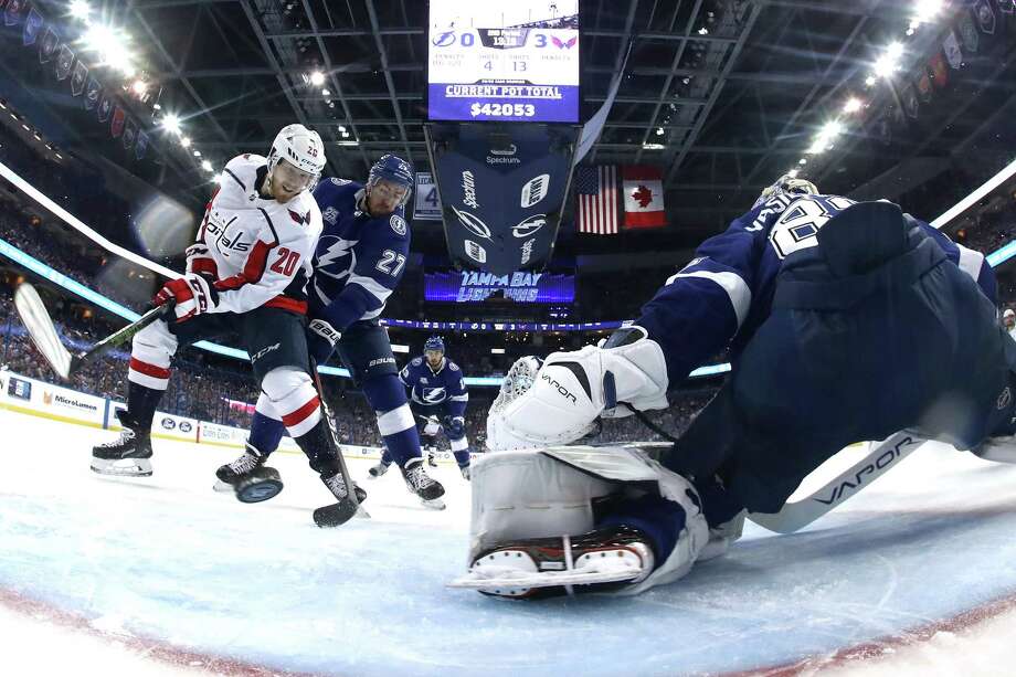 TAMPA, FL - MAY 11:  Lars Eller #20 of the Washington Capitals scores a goal against Andrei Vasilevskiy #88 of the Tampa Bay Lightning during the second period in Game One of the Eastern Conference Finals during the 2018 NHL Stanley Cup Playoffs at Amalie Arena on May 11, 2018 in Tampa, Florida.  (Photo by Bruce Bennett/Getty Images) Photo: Bruce Bennett / 2018 Getty Images