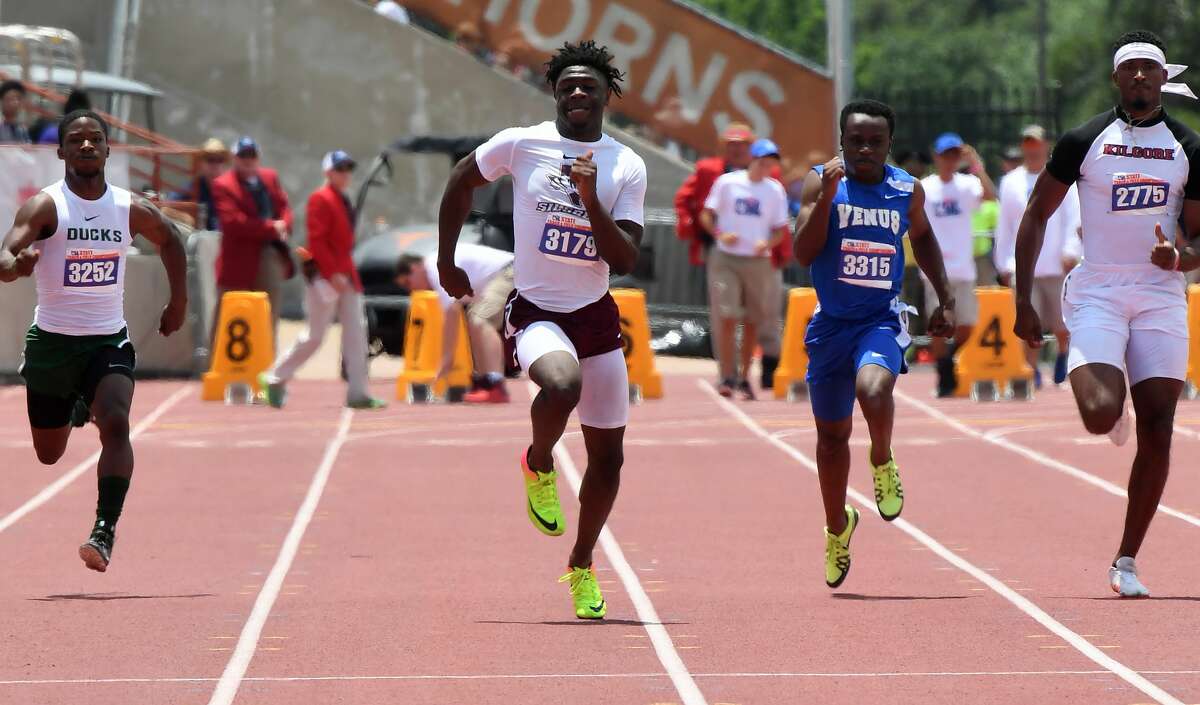 Silsbee's Kalon Barnes competes in the 100 meter dash at the State Championships in Austin on Saturday, May 12. Kalon placed first in the competition. Photo taken Saturday, May 12, 2018 Guiseppe Barranco/The Enterprise
