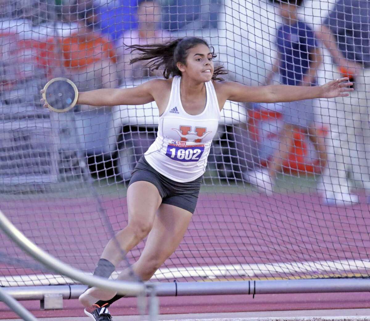 United's Sadey Rodriguez finished third place in the discus at the 2018 Track & Field State Championships at the University of Texas in Austin on Saturday evening.