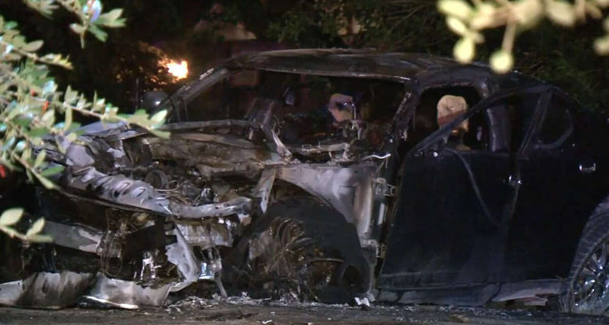 A man died overnight in a rollover wreck after his car caught fire.