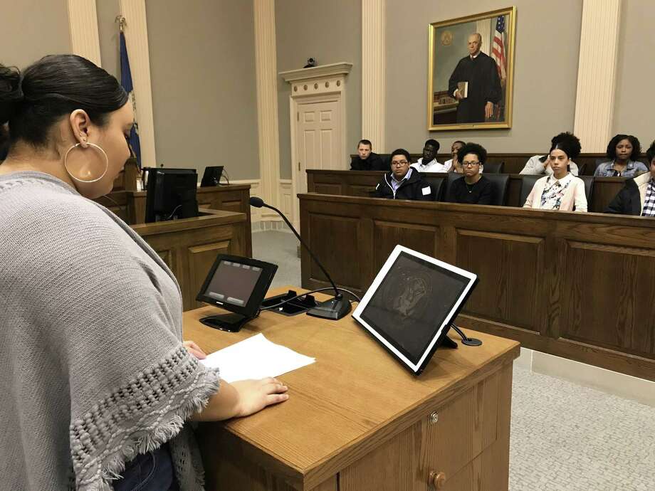 metropolitan business academy students on all sides in mock trial