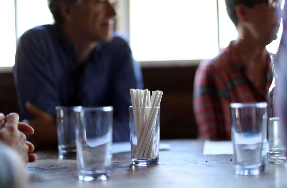 Eco-friendly straws at Outerlands in San Francisco, CA on Friday, May 11, 2018.
