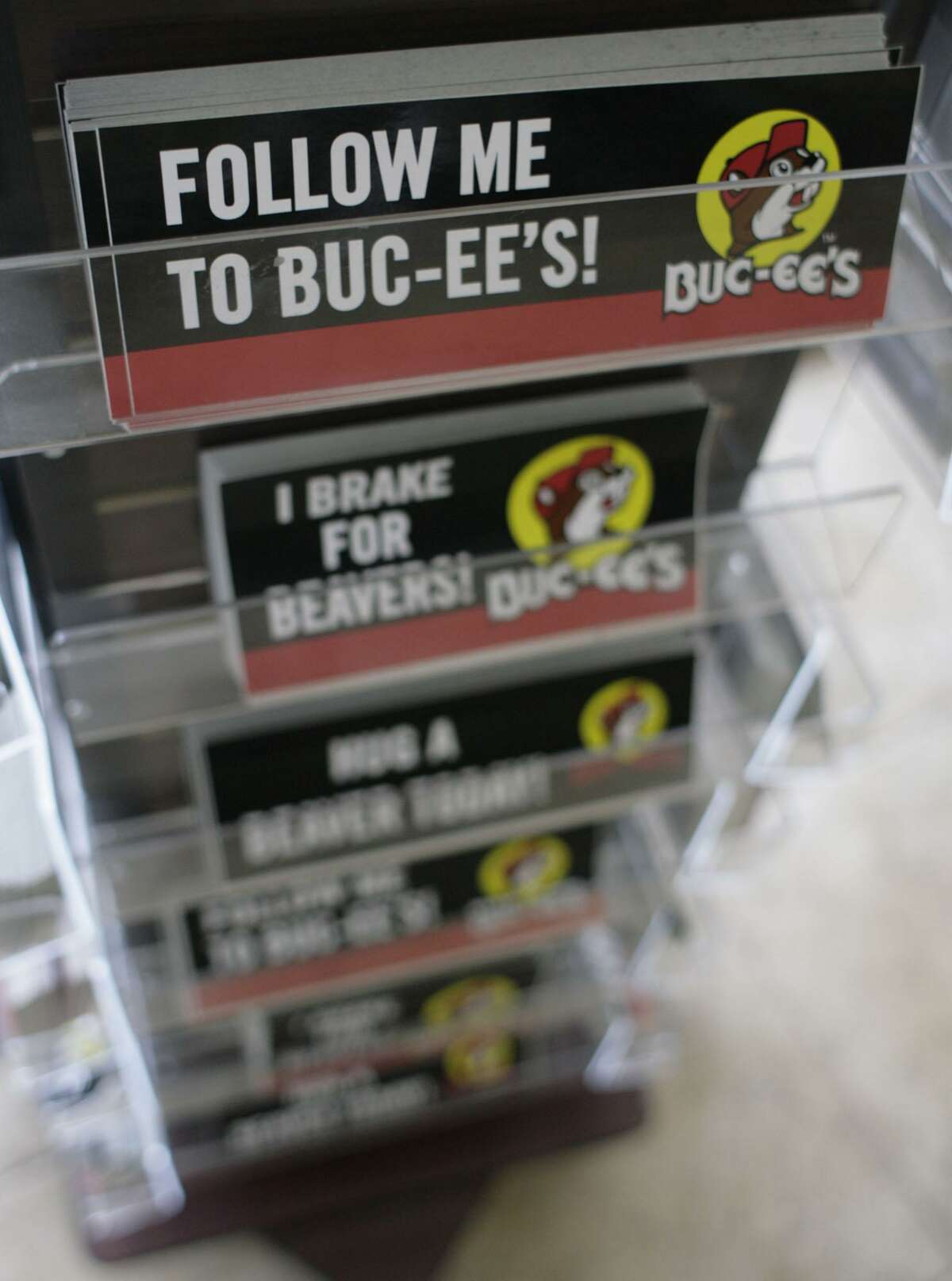 Bumper stickers are seen inside Buc-ee's convenience store/gas station on Sunday, Oct. 5, 2008, in Pearland. ( Julio Cortez / Chronicle )