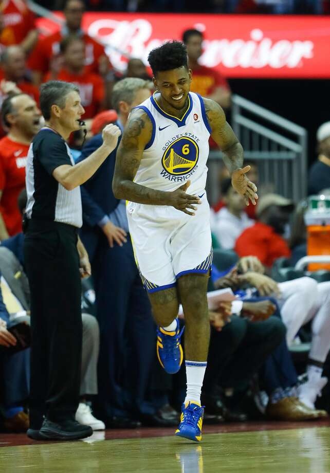 golden state warriors guard nick young (6) reacts during the