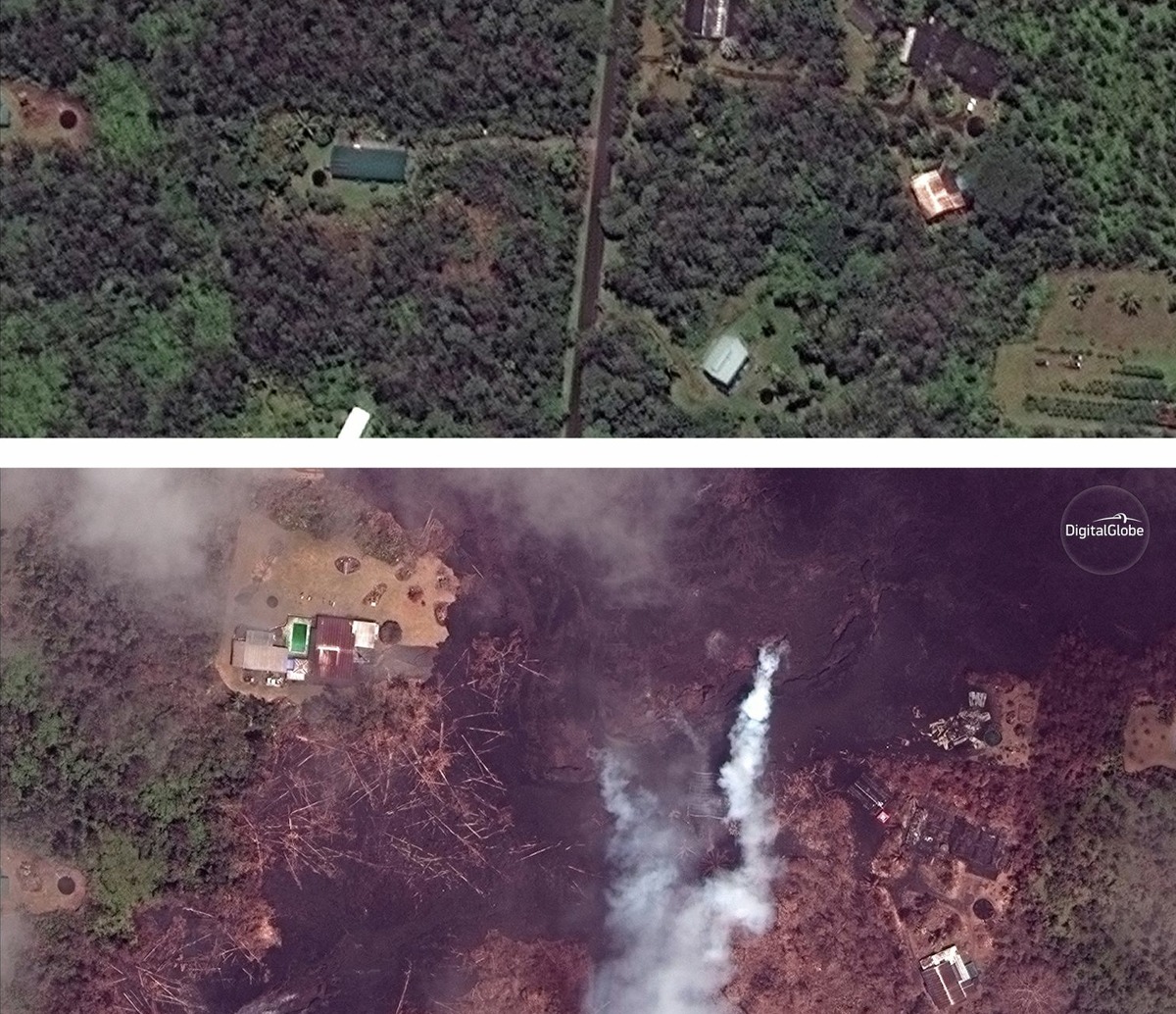 Before And After Images Show Fiery Path Of Kilauea Volcano