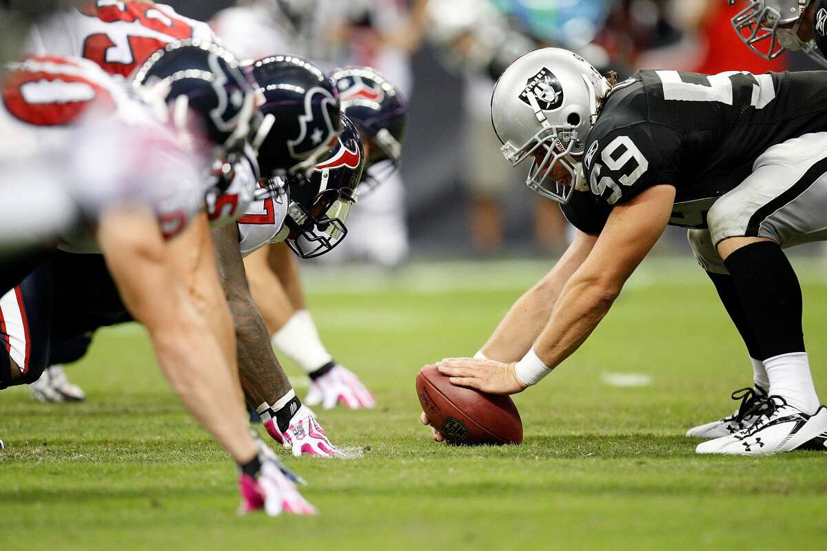 HOUSTON - OCTOBER 04: Center Jon Condo #59 of the Oakland Raiders at Reliant Stadium on October 4, 2009 in Houston, Texas. (Photo by Ronald Martinez/Getty Images)