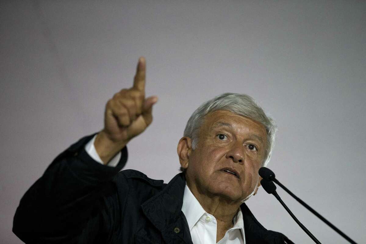 Presidential candidate Andres Manuel Lopez Obrador of the MORENA party speaks during a campaign rally in the Coyoacan district of Mexico City, Monday, May 7, 2018. Mexico will choose a new president in general elections on July 1.
