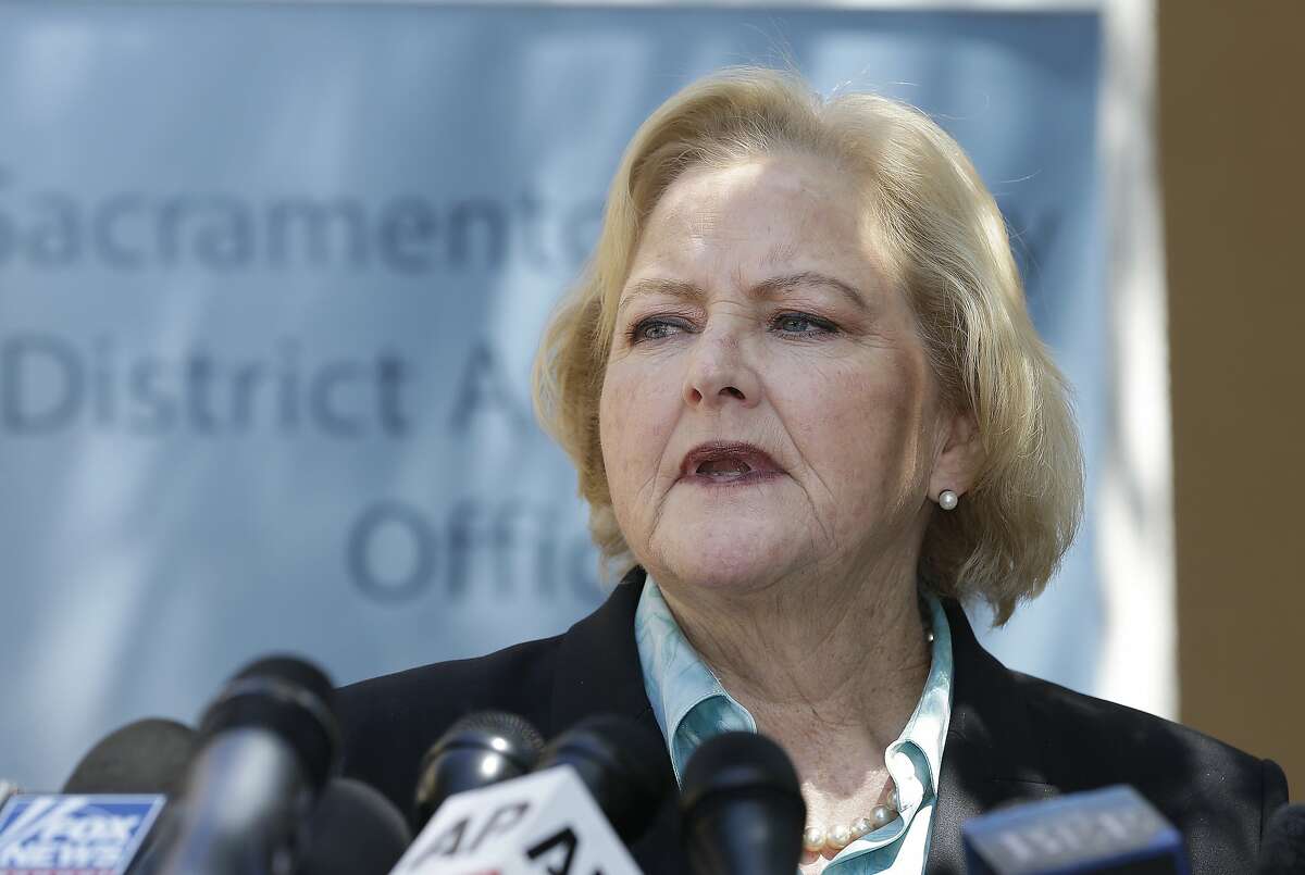 FILE -- In this Wednesday, April 25, 2018, file photo Alameda County District Attorney Nancy O' Malley discusses the arrest of Golden State Killer suspect, Joseph James DeAngelo during a news conference Sacramento, Calif. Billionaire liberal philanthropist George Soros has contributed more than $130,000 in funds to her opponent, civil-rights attorney Pamela Price. Through the California Justice & Public Safety Political Action Committee, Soros' plunked $1.5 million into several California district attorney's campaigns including the races in Alameda, Contra Costa, Sacramento and San Diego counties.(AP Photo/Rich Pedroncelli, file)