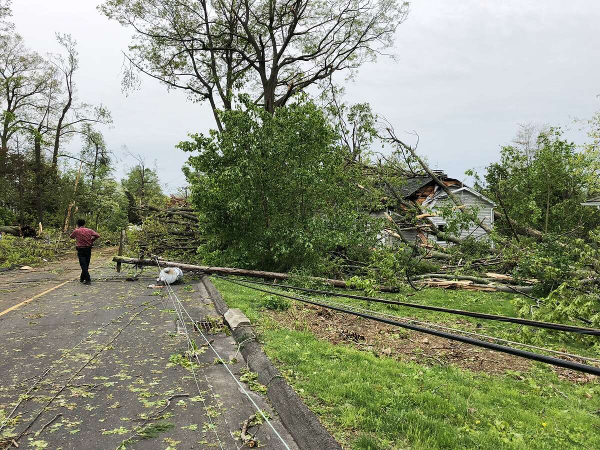 Much damaged was visible on Skyline Drive at Candlewood Shores in Brookfield, Conn. after a line of powerful thunderstorms tore through the state Tuesday evening. The National Weather Service was also in town to access storm damage on Wednesday, May 16, 2018.