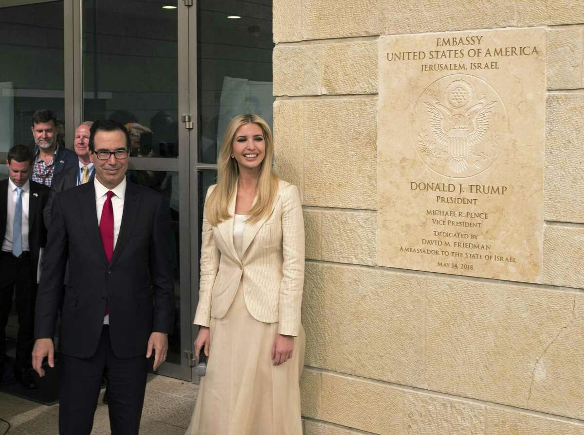 White House senior adviser Ivanka Trump and US Treasury Secretary Steven Mnuchin arrive to the opening of the U.S. embassy in Jerusalem on May 14, 2018 in Jerusalem, Israel. President Trump's administration officially transfered the ambassador's offices to the consulate building and temporarily use it as the new U.S. Embassy in Jerusalem. Trump in December last year recognized Jerusalem as Israel's capital and announced an embassy move from Tel Aviv, prompting protests in the occupied Palestinian territories and several Muslim-majority countries.