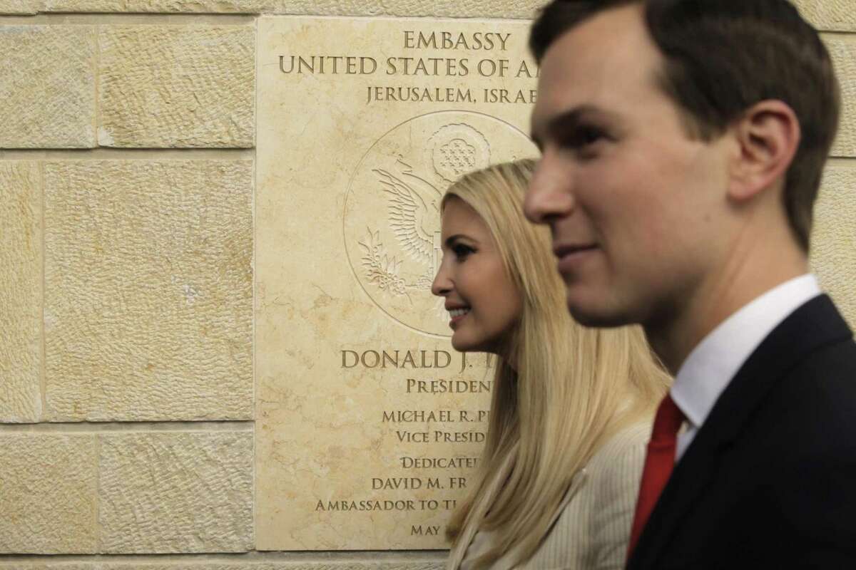 U.S. President Donald Trump's daughter Ivanka, left, and White House senior adviser Jared Kushner attends the opening ceremony of the new U.S. Embassy in Jerusalem, Monday, May 14, 2018. Amid deadly clashes along the Israeli-Palestinian border, President Trump's top aides and supporters on Monday celebrated the opening of the new U.S. Embassy in Jerusalem as a campaign promised fulfilled.