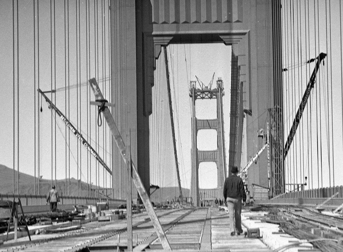 A photo of Golden Gate Bridge construction from the mid-1930s. A box of negatives was pulled from The Chronicle's archive and scanned recently. Some of the negatives were labeled November 1936.