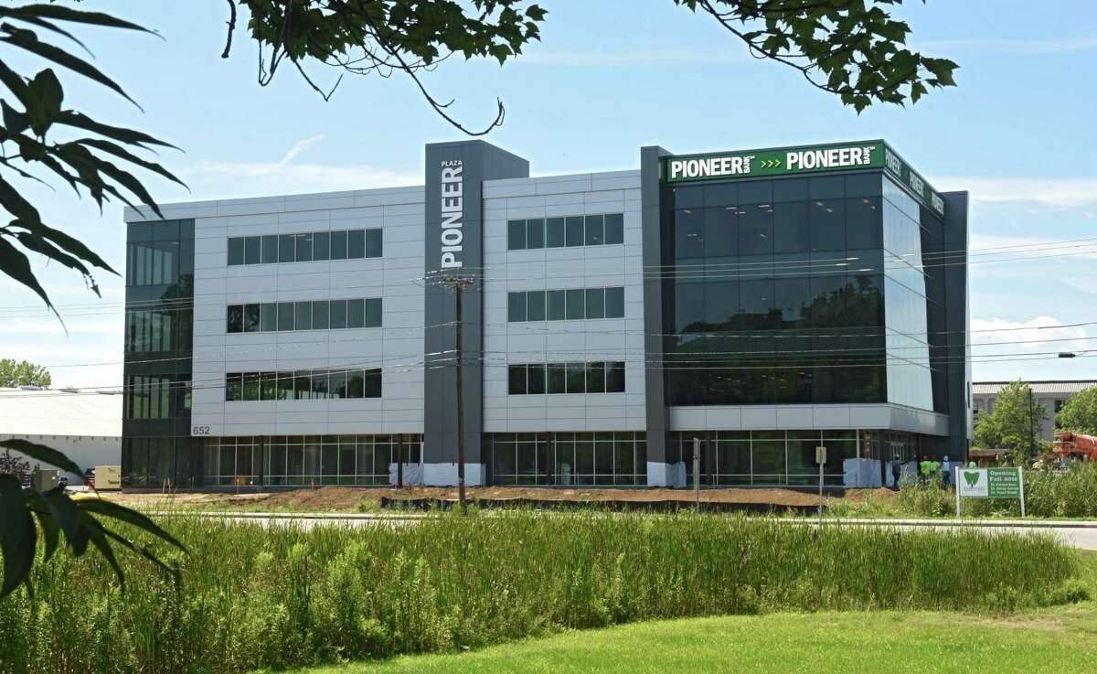 The Pioneer Bank headquarters building on Albany Shaker Road in Colonie. A new filing in a lawsuit against the bank says the FDIC found the bank's anti-money laundering controls to be in need of improvement in 2019 following the arrest of customer Michael Mann for a $101 million bank fraud scheme that cost the bank tens of millions of dollars.  (Lori Van Buren / Times Union)