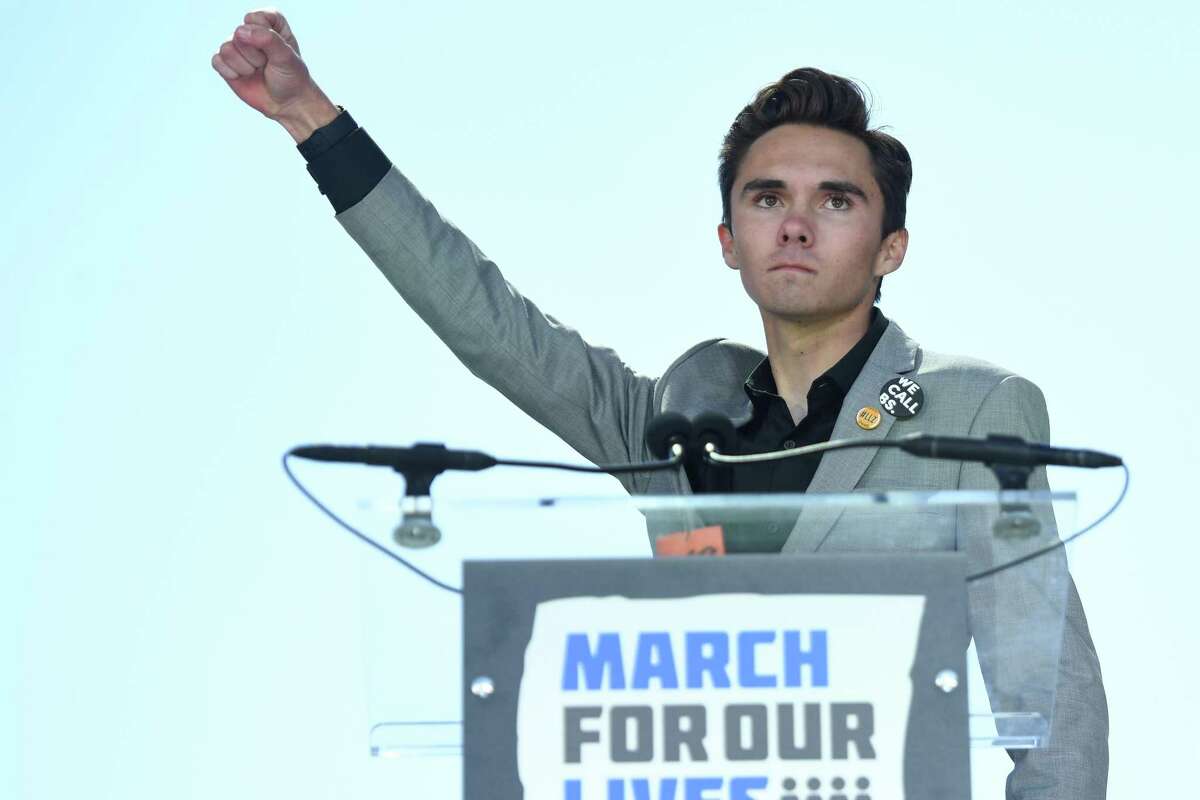 In this photo taken on March 24, 2018, Marjory Stoneman Douglas High School student David Hogg speaks to the crowd during the March For Our Lives rally against gun violence in Washington, D.C.