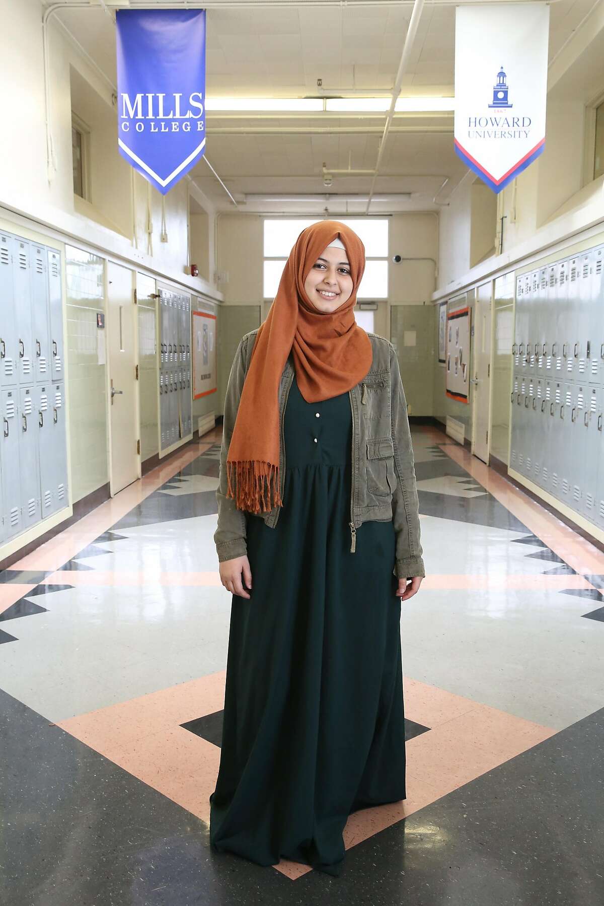 Senior student Haifa Algabri, 17 years old, at McClymonds High School as she talks about attending Mills College after graduating on Friday, May 18, 2018 in Oakland, Calif.