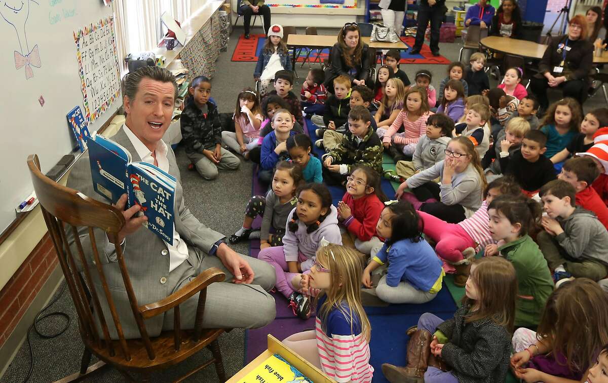 Lt. Gov. Gavin Newsom reads "The Cat In the Hat" to kindergartners in Sacramento on March 2, 2015.