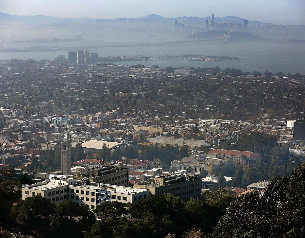 UC Berkeley campus seen in foreground with San Francisco skyline in background on Wednesday, November 1, 2017, in Berkeley, Calif..