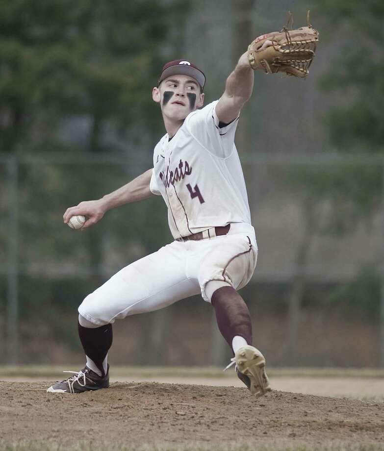 Bethel High School pitcher Tyler Davis follows through in a game against Newtown High School, played at Bethel. Monday, April 9, 2018 Photo: Scott Mullin / For Hearst Connecticut Media / The News-Times Freelance