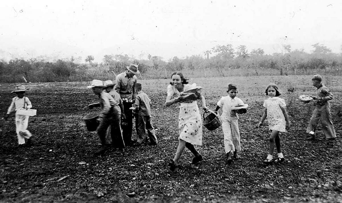 The Americans brought their customs and holidays to Mexico when they arrived in the early 20th Century. Here their enjoy an Easter egg hunt in a plowed field near Chamal, Mexico. Photo Courtesy of Blalock Mexico Colonyi Project.