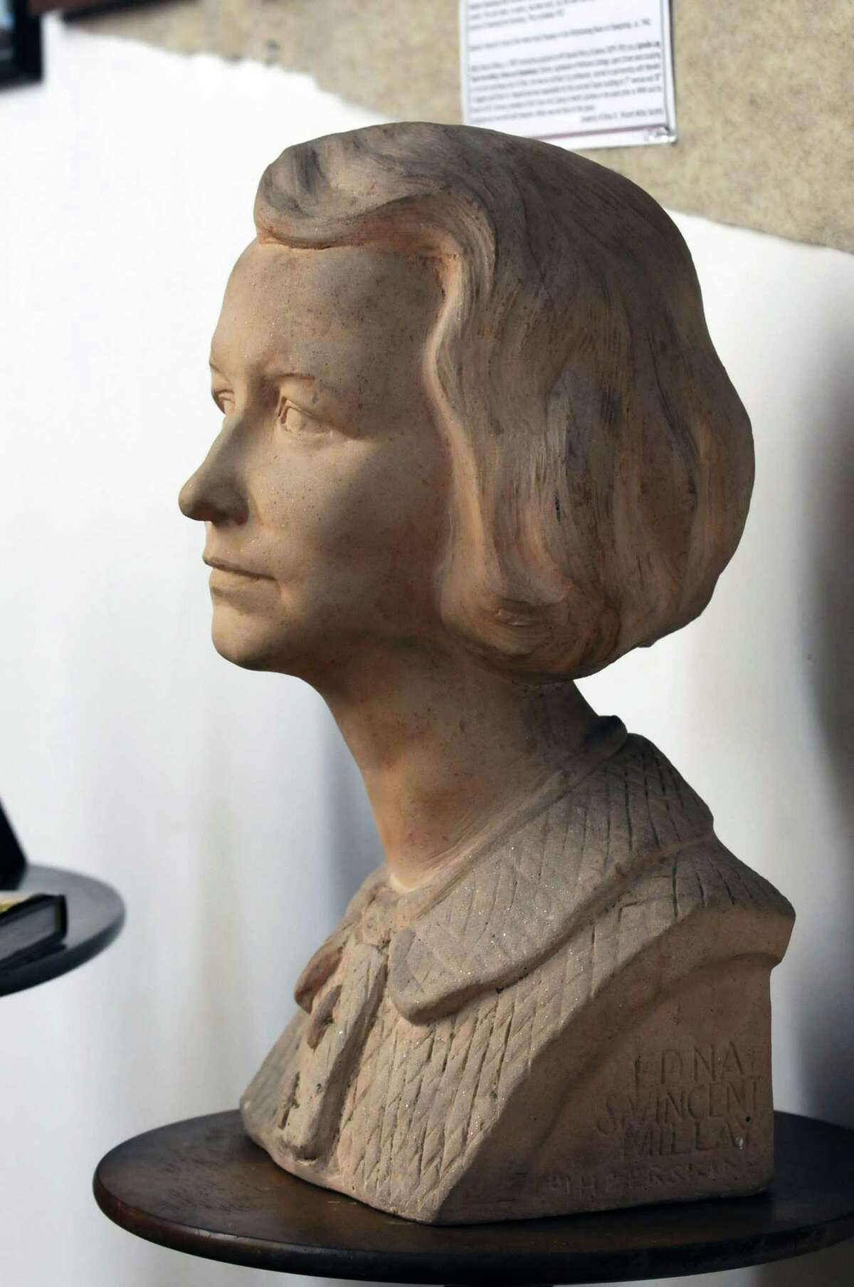 A bust of poet Edna St. Vincent Millay on display at the Edna St. Vincent Millay Society at Steepletop, in Austerlitz, NY on Thursday May 27, 2010. The Pulitzer Prize-winning poet's home, is being opened to the public for the first time to tours on May 28. FOR PAUL GRONDAHL STORY. ( Philip Kamrass / Times Union)