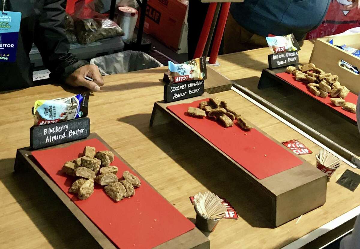 Clif Bar samples are among the offerings at the Bay to Breakers Expo at Pier 35 on the Embarcadero.