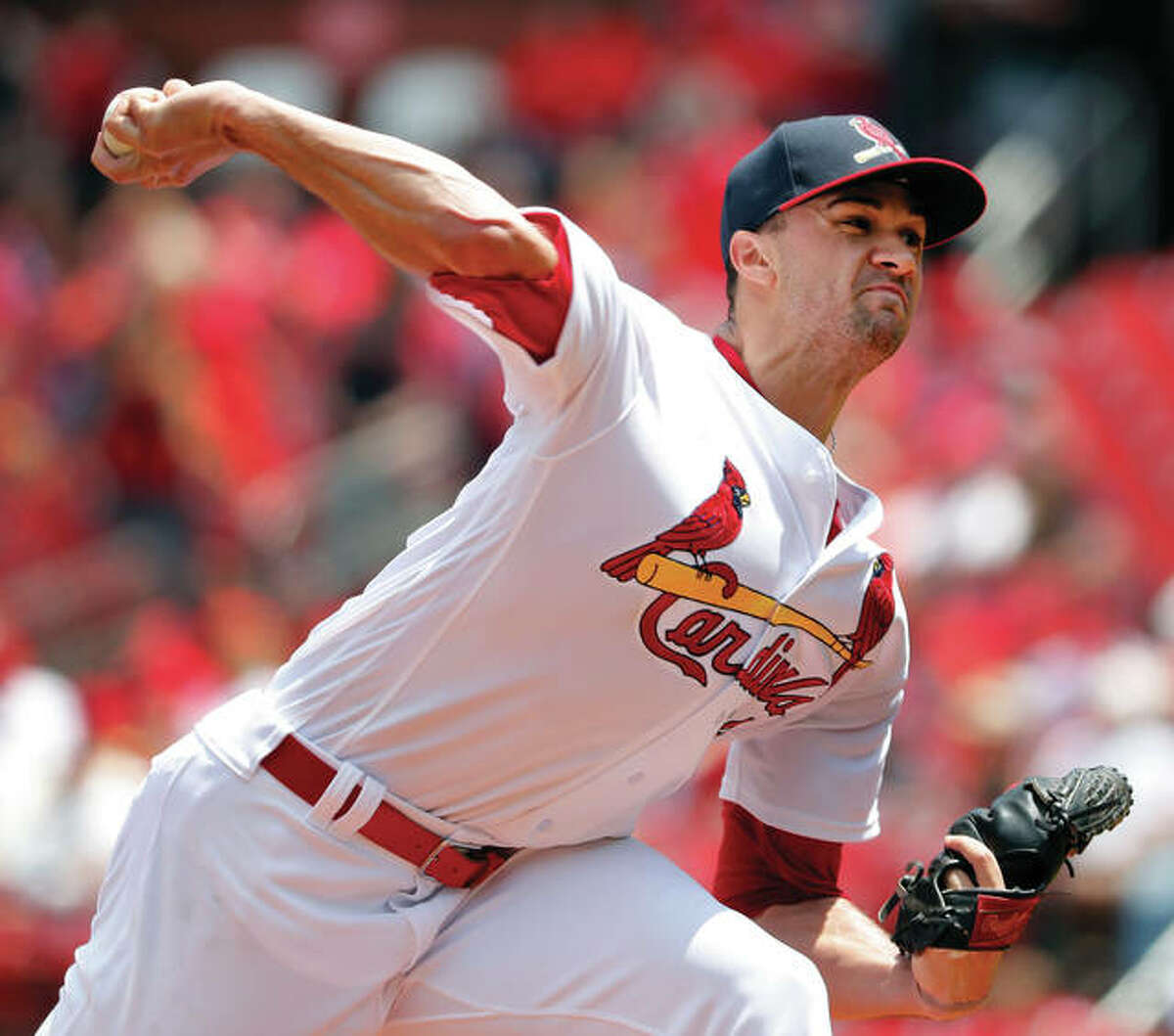 Cardinals starting pitcher Jack Flaherty throws during the first inning against the Philadelphia Phillies on Sunday at Busch Stadium. Flaherty struck out 13 in his first major-league win.