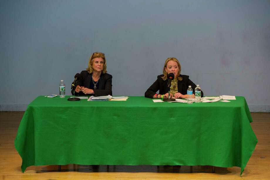 Shelley Mayer, left, and Julie Killian, who are running for an open New York State Senate seat, at a debate at Sarah Lawrence College, in Bronxville, N.Y., April 18, 2018. Special elections in New York on April 24, will present voters with nearly a dozen state legislative races and could prove decisive in the Democrats yearslong quest to capture all levers of state government. (Gregg Vigliotti/The New York Times) Photo: GREGG VIGLIOTTI / NYTNS
