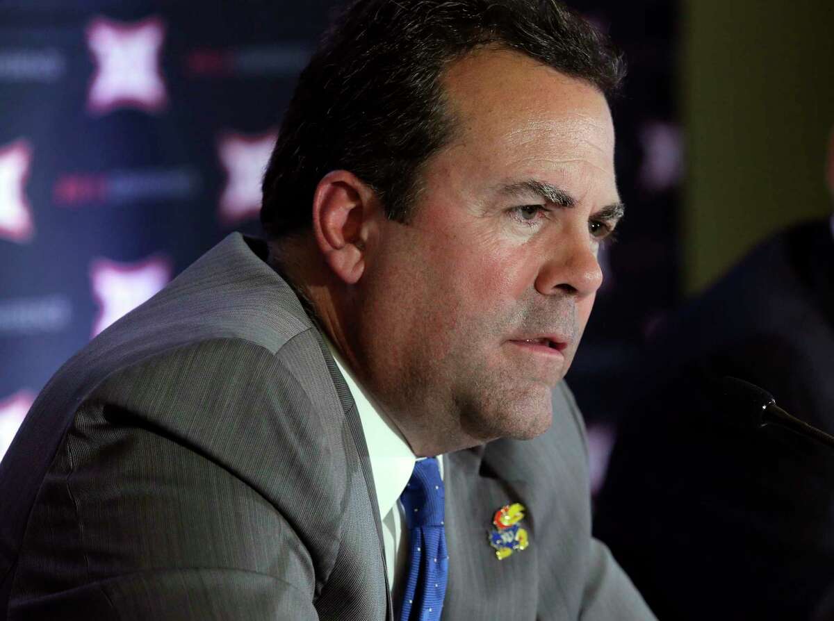 FILE - In this June 1, 2016,file photo, Kansas athletic director Sheahon Zenger is shown at the Big 12 sports conference meeting in Irving, Texas. The University of Kansas has fired athletic director Sheahon Zenger, with Chancellor Douglas Girod saying that "progress has been elusive" in some areas of the program. Girod announced Monday, May 21, 2018, that he relieved Zenger of his duties, effective immediately and elevated deputy director Sean Lester to take his place as interim athletic director while the university searches for a replacement. (AP Photo/LM Otero File)