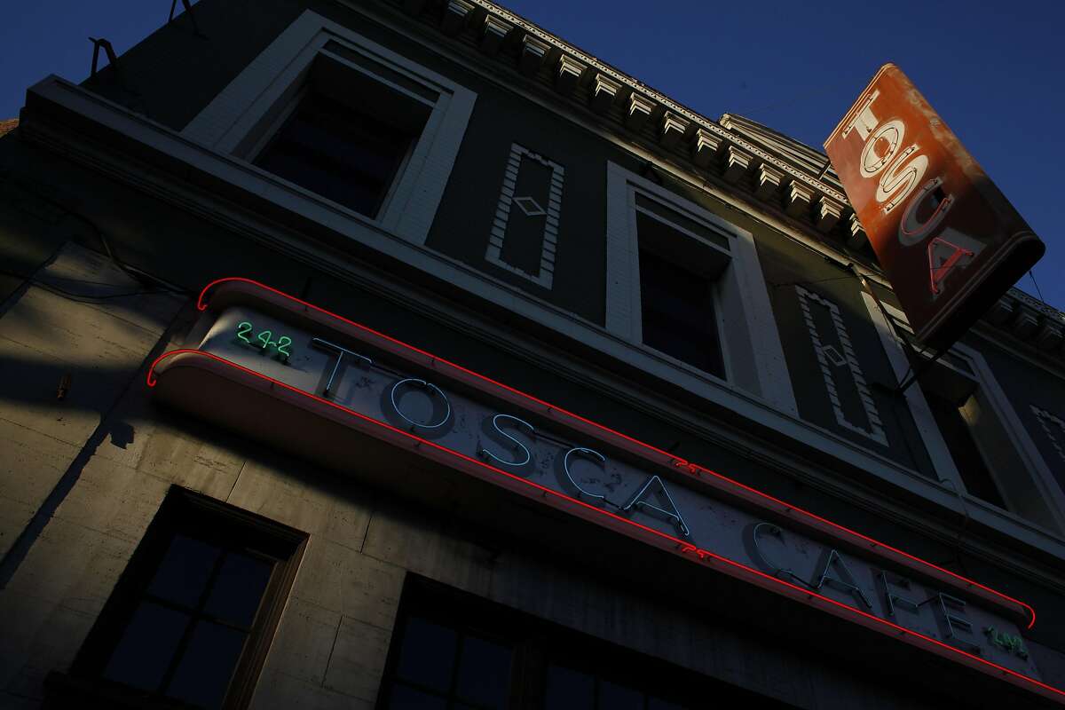 The outside of Tosca Cafe is seen as the sun sets on Sunday, May 19, 2013. Tosca Cafe in San Francisco, Calif., will be closing for a renovation and crowds gathered out the door to bid the San Francisco icon farewell on Sunday, May 19, 2013.