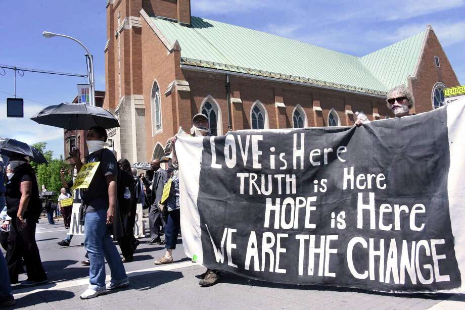 Members of the Poor People's Campaign march in connection between systemic racism, poverty and voter suppression on Monday, May 21, 2018 in Albany, N.Y.  (Lori Van Buren/Times Union) Photo: Lori Van Buren, Albany Times Union / 20043850A