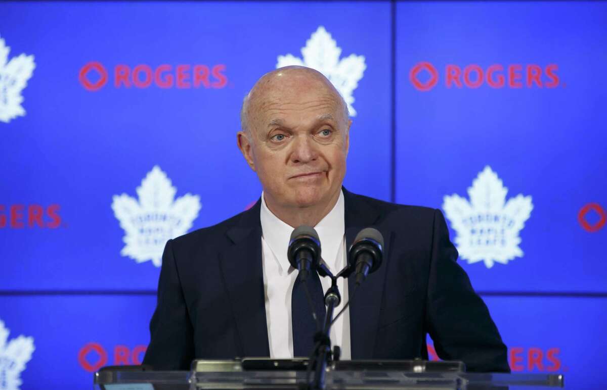 Maple Leafs general manager Lou Lamoriello speaks to reporters on April 27 in Toronto. Longtime NHL executive Lamoriello, 75, has joined the New York Islanders and will have full authority in all hockey matters.