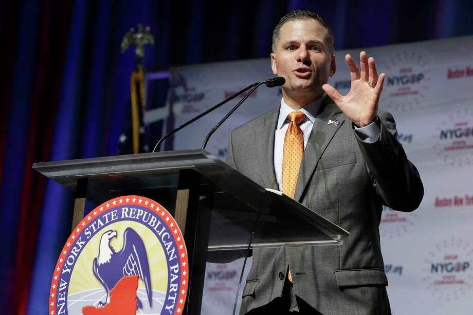 Dutchess County Executive Marc Molinaro delivers his designation acceptance speech as the Republican candidate for governor at the New York state Republican Convention, in New York, Wednesday, May 23, 2018. Delegates endorsed Molinaro Wednesday at the GOP's state convention in Manhattan. He had faced a challenge for the nomination from state Sen. John DeFrancisco of Syracuse. Photo: Richard Drew, AP / AP