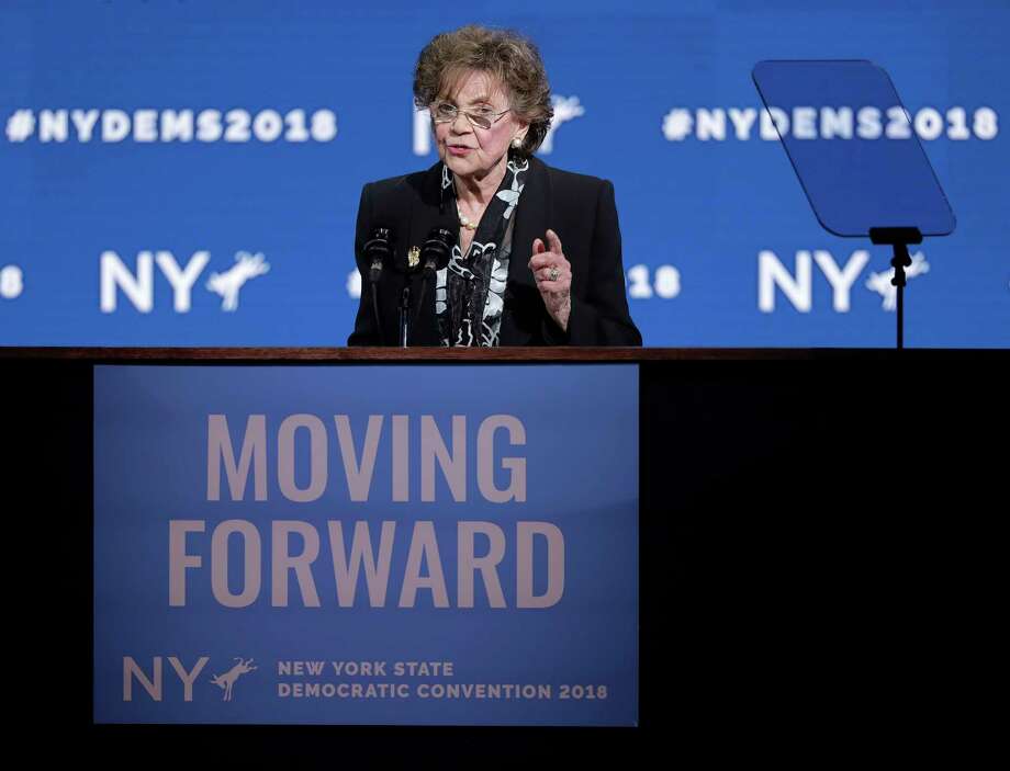 Matilda Cuomo, mother of Gov. Andrew Cuomo, speaks during the New York state Democratic convention, Wednesday, May 23, 2018, in Hempstead, N.Y. Photo: Julie Jacobson, AP / Copyright 2018 The Associated Press. All rights reserved.