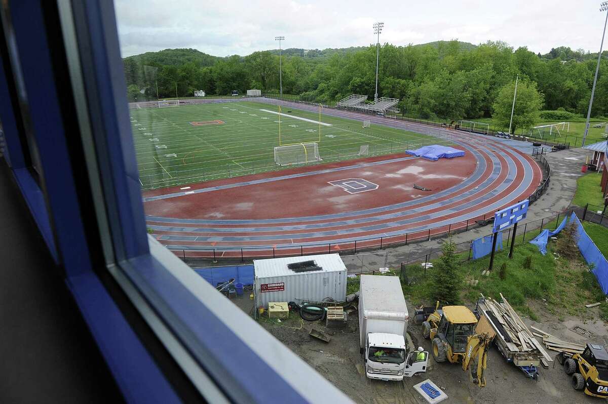A view of the track at Danbury High School from a Science Lab window in the newly built wing of the school, Wednesday, May 23, 2018.