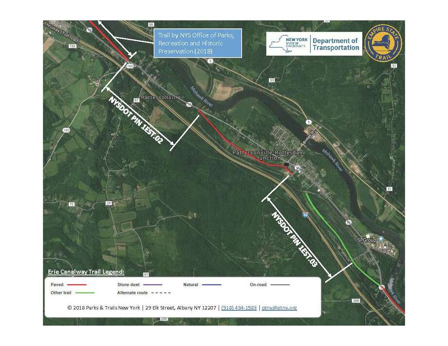 A Department of Transportation map shows plans for the Empire State Trail in the town of Rotterdam.