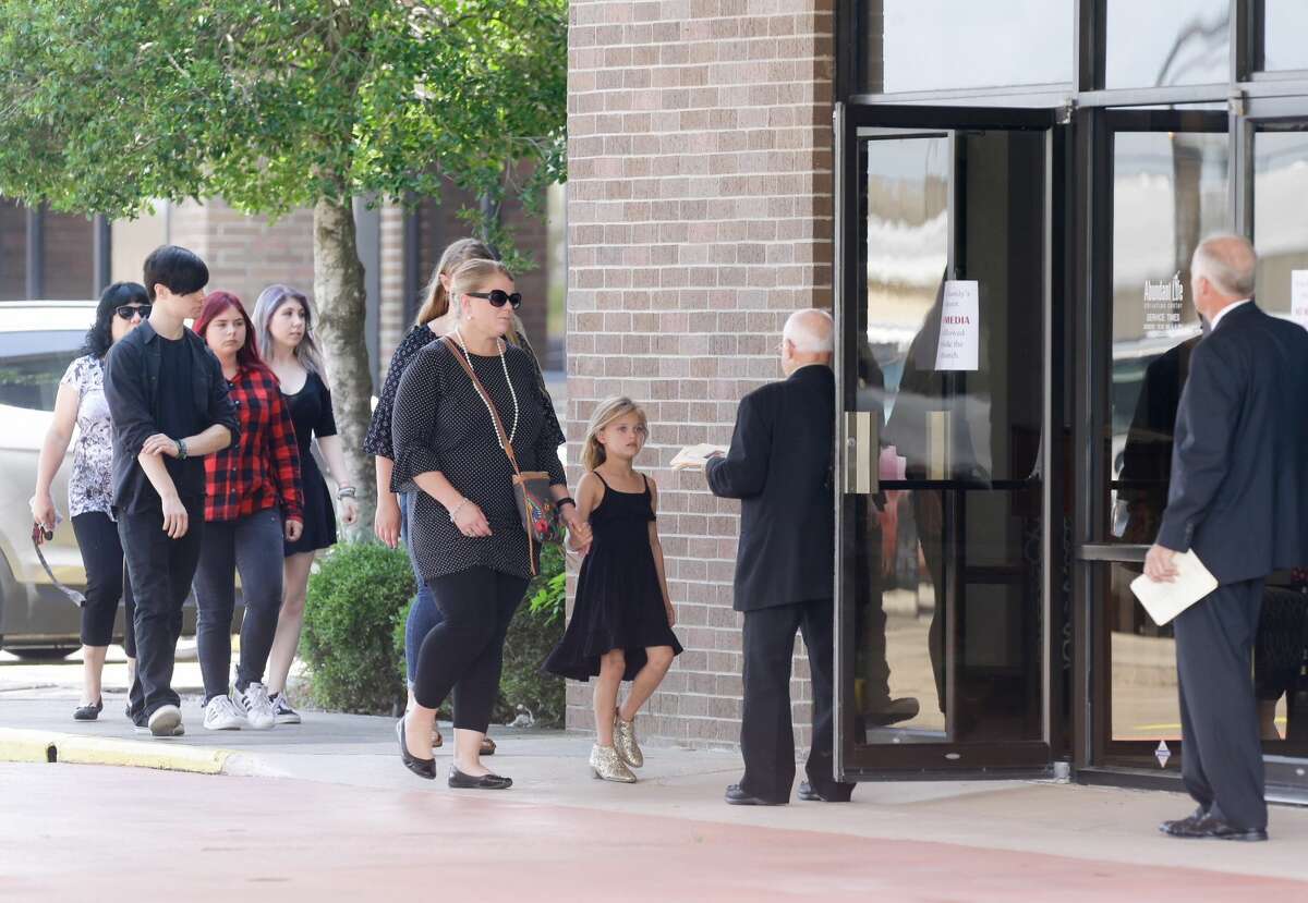 People arrive to Abundant Life Christian Center, 601 Delaney in La Marque, on Saturday, May 26, 2018, for the funeral of Shana Fisher, a student killed during the mass shooting at Santa Fe High School.