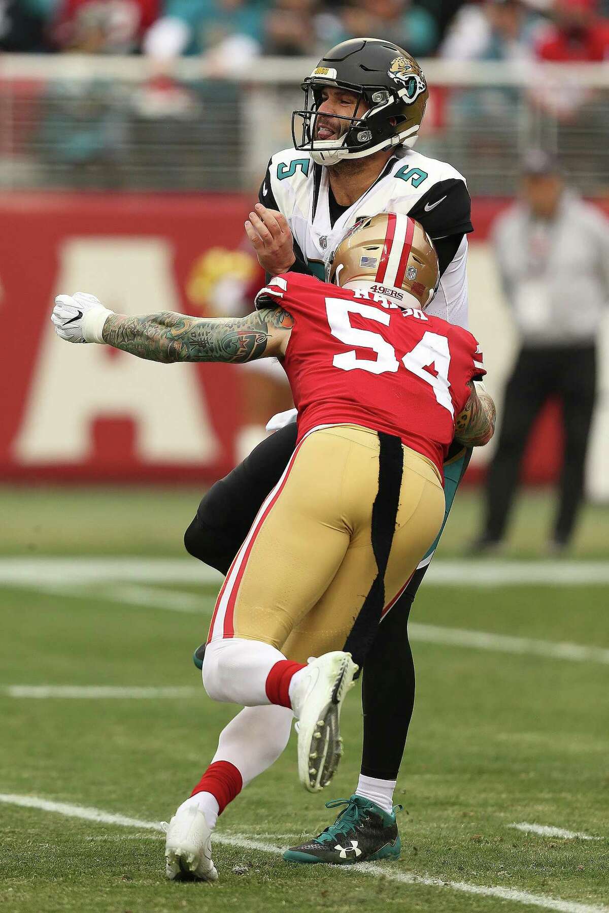 August 25, 2018: San Francisco 49ers defensive lineman Cassius Marsh (54)  during NFL football preseason game action between the San Francisco 49ers  and the Indianapolis Colts at Lucas Oil Stadium in Indianapolis