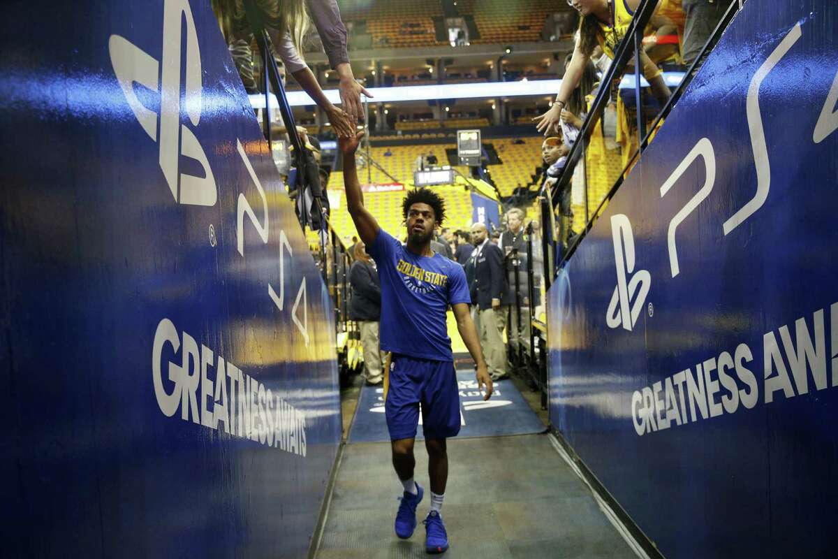 Warriors Quinn Cook,4 heads for the locker room during warm ups before the start of the game, as the Golden State Warriors prepare to take on the San Antonio Spurs in game 5 in the first round of the Western Conference Finals in NBA playoffs in Oakland Calif. on Tues. April 24, 2018.