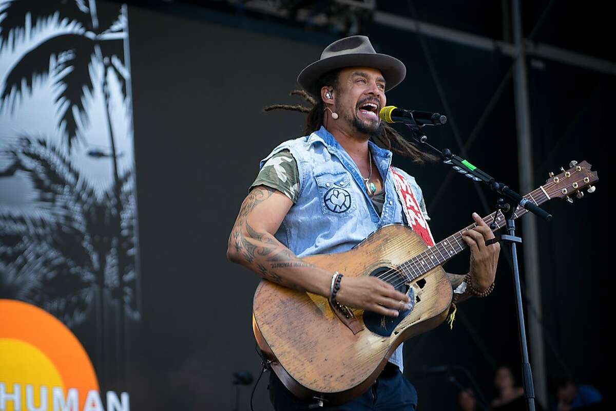 Michael Franti performs at the JaM Cellars stage at BottleRock Music Festival in Napa, Calif. on Saturday, May 26, 2018.