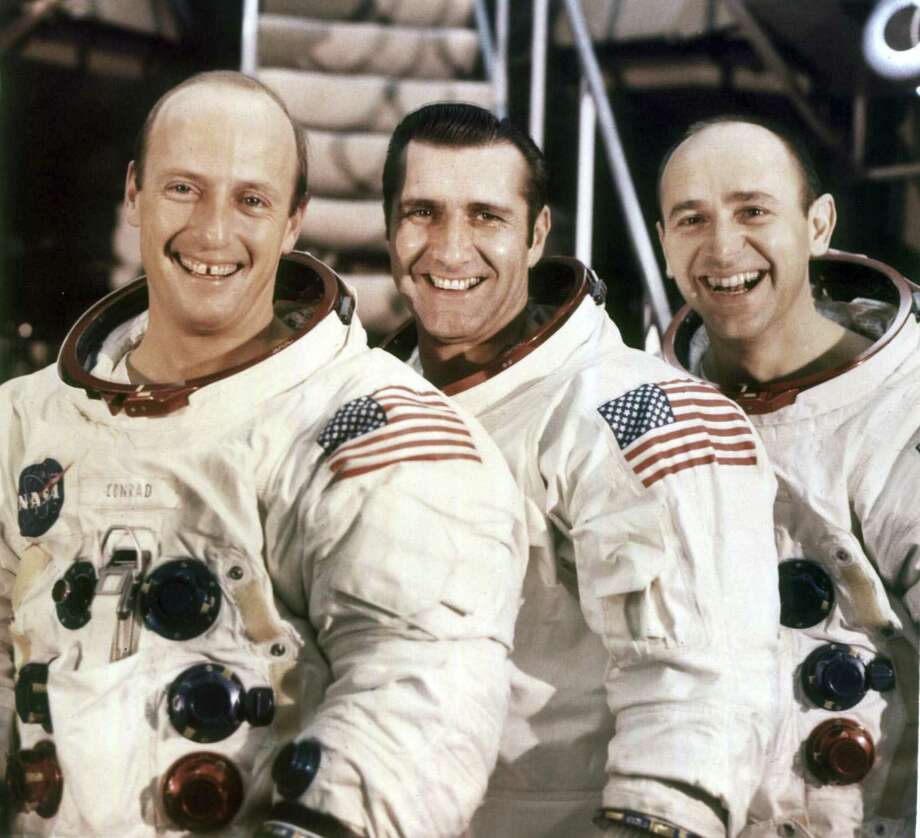 Astronaut Alan Bean, right, with his teammates from Apollo 12, Pete Conrad, left, and Richard Gordon. Bean died in May at age 86. Photo: NASA through the New York Times, HO / NYT / NASA