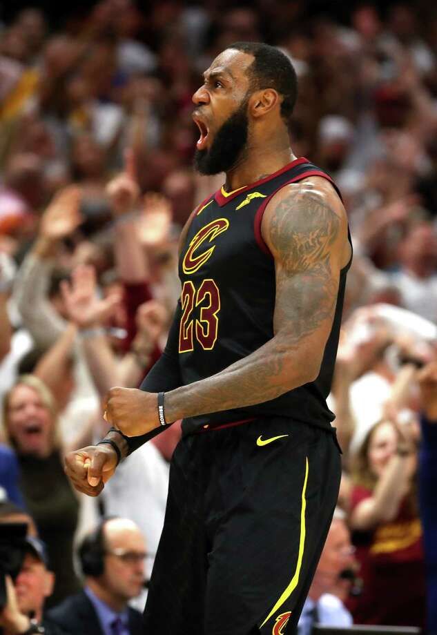CLEVELAND, OH - MAY 25:  LeBron James of the Cleveland Cavaliers reacts after a basket in the fourth quarter against the Boston Celtics during Game Six of the 2018 NBA Eastern Conference Finals at Quicken Loans Arena on May 25, 2018 in Cleveland, Ohio. NOTE TO USER: User expressly acknowledges and agrees that, by downloading and or using this photograph, User is consenting to the terms and conditions of the Getty Images License Agreement.  (Photo by Gregory Shamus/Getty Images) Photo: Gregory Shamus / 2018 Getty Images