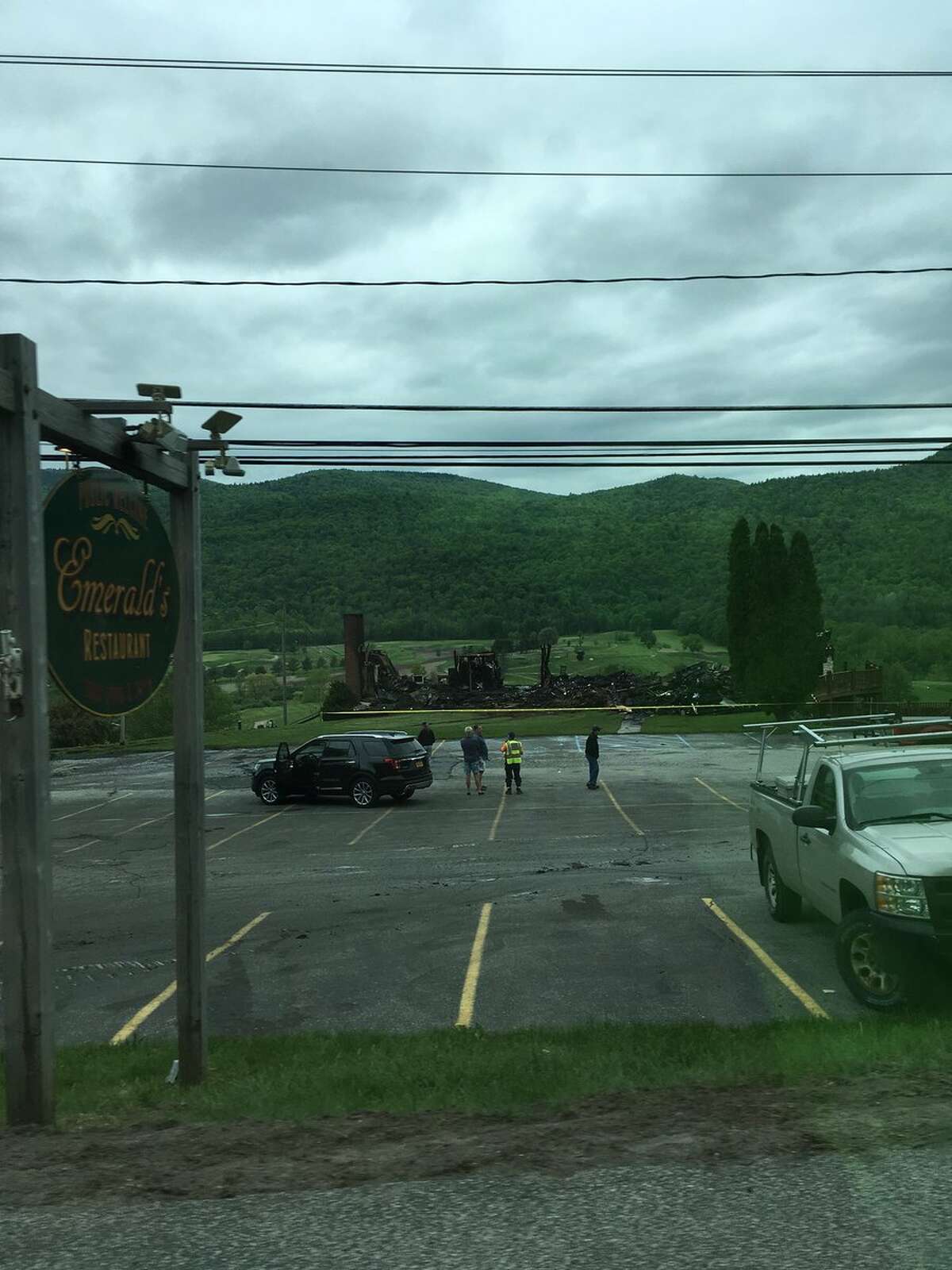 All that is left of the restaurant and clubhouse of Ticonderoga Golf Course Sunday, May 27, 2018 after a massive fire the night before. (Provided)