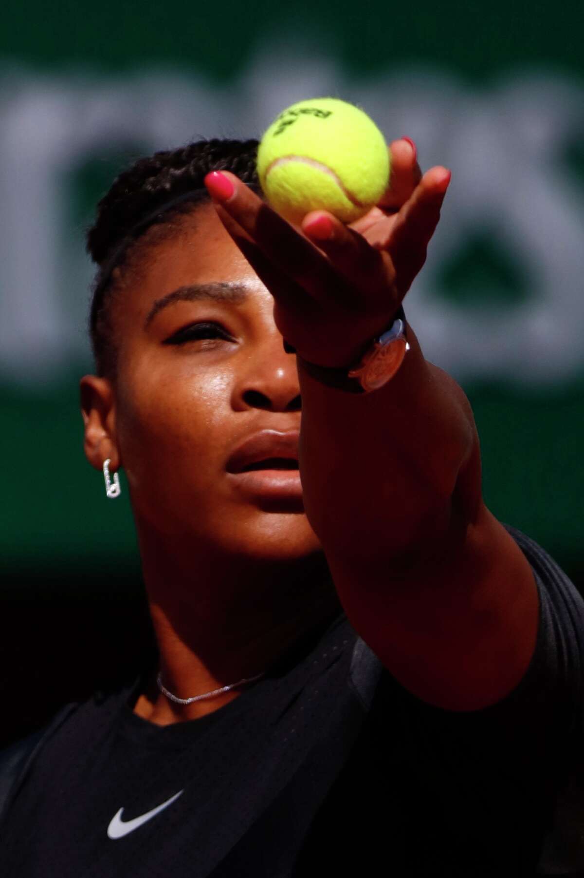 Serena Williams attends for her ladies singles match against Kristyna Pliskova of Czech Republic during day three of the 2018 French Open at Roland Garros on May 29, 2018 in Paris, France.