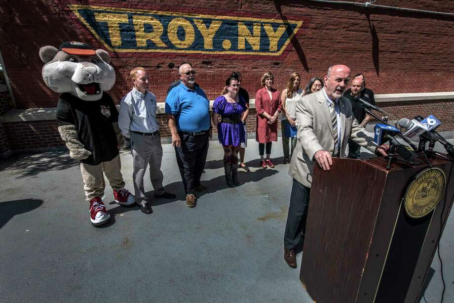 Troy Mayor Patrick Madden speaks to the media gathered about the various events calendar that will occur in the city over the summer months at a press briefing Monday May 29, 2018 in Troy, N.Y.  (Skip Dickstein/Times Union) Photo: SKIP DICKSTEIN, Albany Times Union / 20043925A