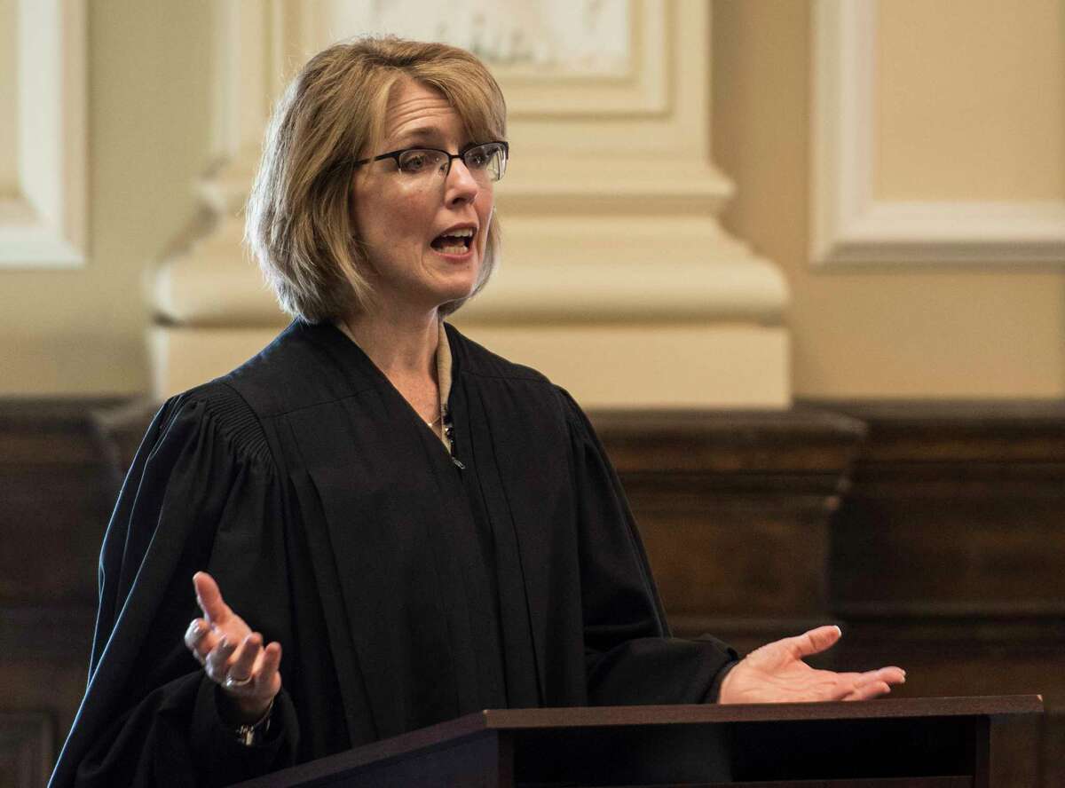 Judge Debra Young addresses the Drug Court graduation in her courtroom at the Rensselaer County Courthouse Thursday May 24, 2018 in Tory, N.Y. (Skip Dickstein/Times Union)