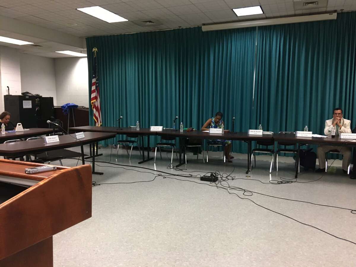 At one point after it was clear there would be no quorum, members of the public there to speak about issues like the naming of a new Harding, addressed the mostly empty Bridgeport Board of Education. May 29, 2018